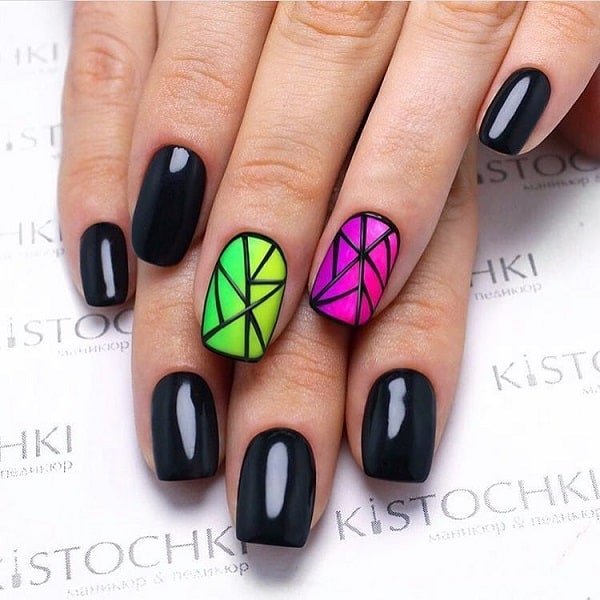 Glossy- Matte Geometric Nail Art Combo