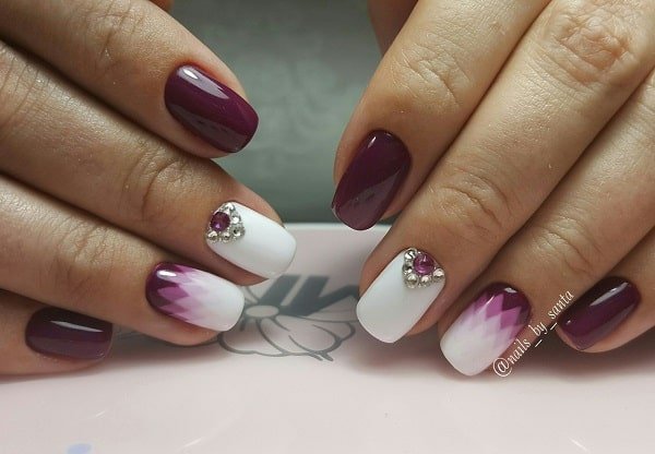 Rhinestone Studded Geo Nail Art Design